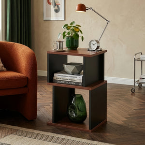 Mesa auxiliar Trond 50x33x29 cm Negro/Aspecto nogal [en.casa]