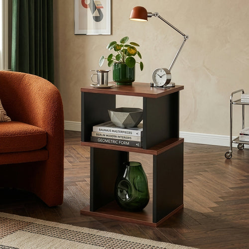 Mesa auxiliar Trond 50x33x29 cm Negro/Aspecto nogal [en.casa]