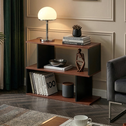 Mesa auxiliar Trond 80x29x60 cm Negro/Aspecto nogal [en.casa]