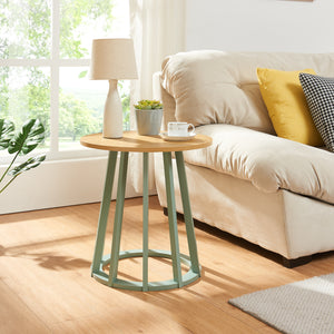 Mesa auxiliar Lensuu 48xØ48 cm verde pastel/roble [en.casa] - premiumXL