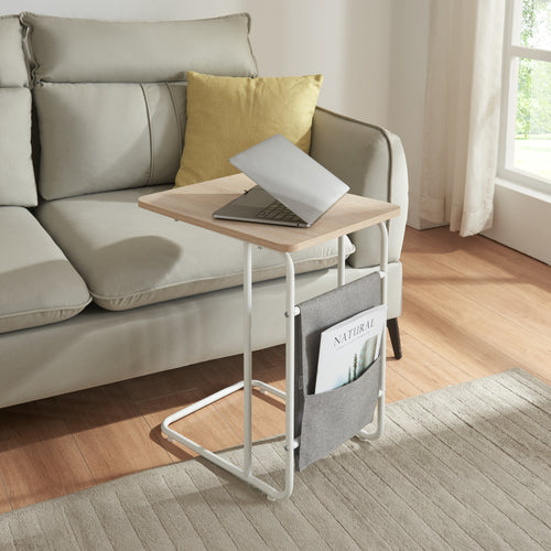 Mesa para portátil Dyrøy 56x48x37cm Blanco/Roble [en.casa] - premiumXL