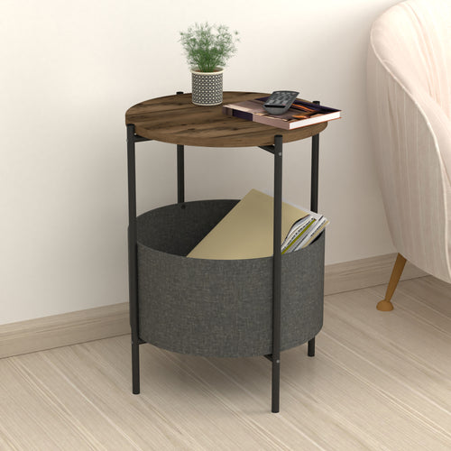 Mesa auxiliar Hofors 60x43cm Antracita / aspecto roble, antiguo [en.casa]