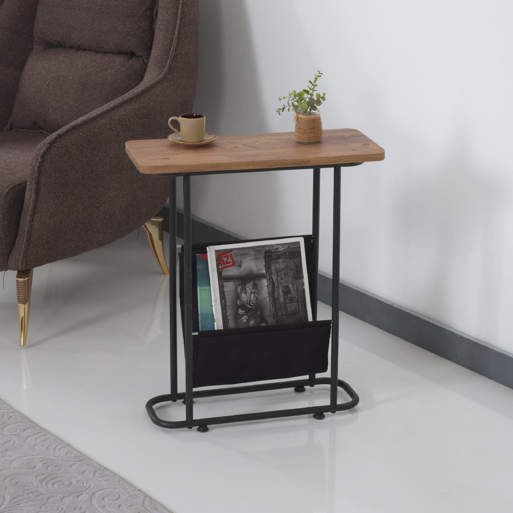Mesa auxiliar Bov 64 x 55 x 24 cm Negro / aspecto nogal [en.casa]