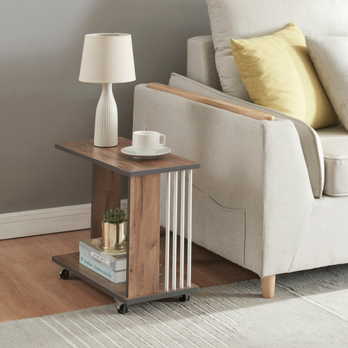 Mesa auxiliar Haarby con 4 ruedas 42x50x24 cm aspecto roble [en.casa]