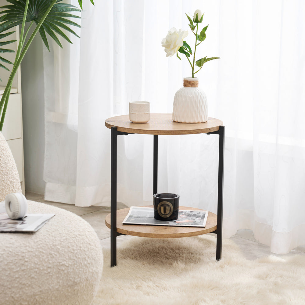 Mesa auxiliar Kuopio 50xØ40cm negro/efecto madera [en.casa] - premiumXL