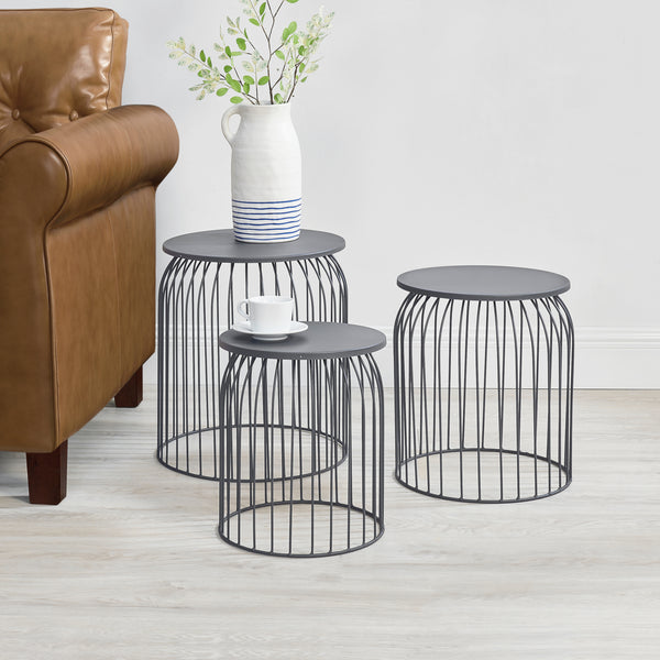 Set de 3 cestas de metal mesa auxiliar Amherst en varios colores en.casa
