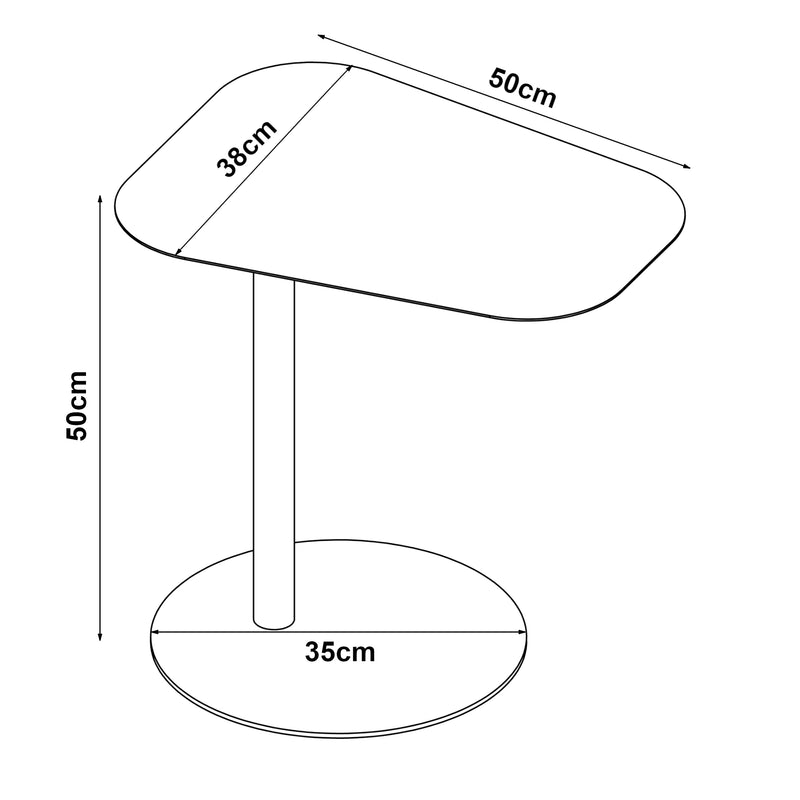 Esquema acotado Mesa auxiliar Nastätten trapezoidal interior/exterior metal 50x50x38cm [en.casa]