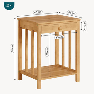1/2 Mesas de noche Ranua con cajón bambú 51x40x35 cm - Natural [en.casa] 