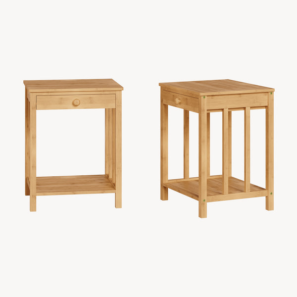 1/2 Mesas de noche Ranua con cajón bambú 51x40x35 cm - Natural [en.casa] 