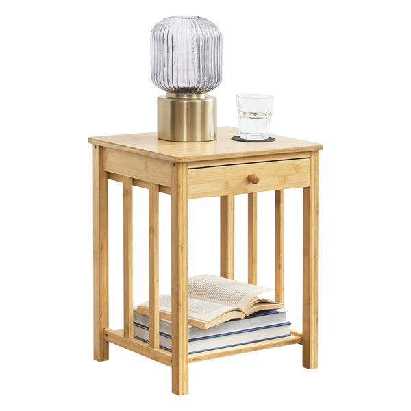 1/2 Mesas de noche Ranua con cajón bambú 51x40x35 cm - Natural [en.casa] 