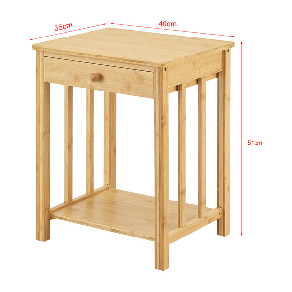 1/2 Mesas de noche Ranua con cajón bambú 51x40x35 cm - Natural [en.casa] 