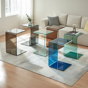 Mesa auxiliar Trölmapilu en forma de C vidrio templado 60x40x40 cm [en.casa]