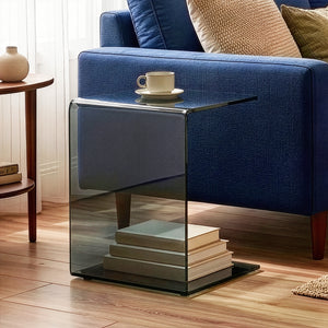 Mesa auxiliar Trölmapilu en forma de C vidrio templado 60x40x40 cm [en.casa]