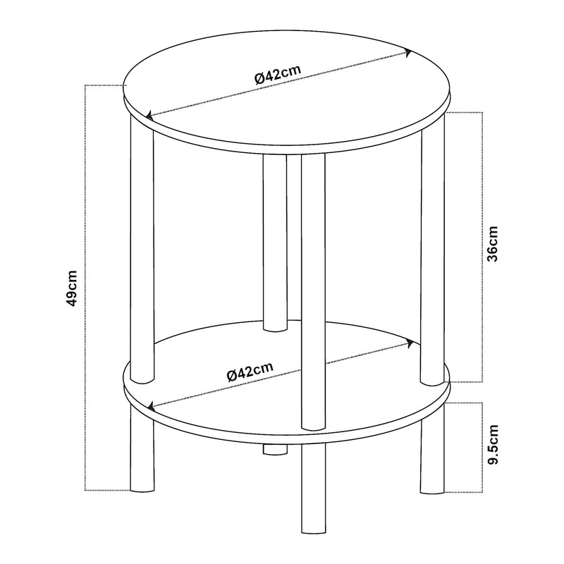 Esquema acotado Mesa auxiliar Ves con estante 49xØ42 cm - [en.casa]