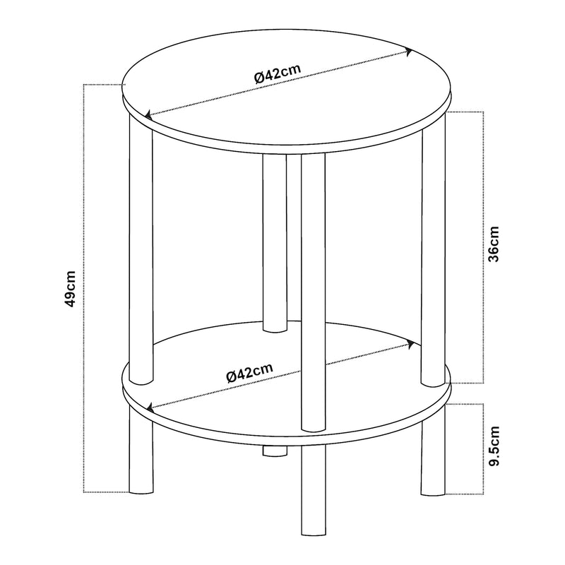 Esquema acotado Mesa auxiliar Ves con estante 49xØ42 cm - [en.casa]