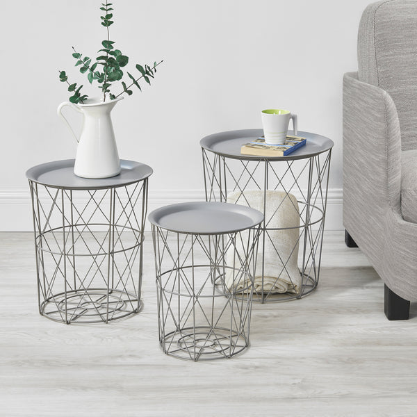 Set de 3 cestas de metal mesa auxiliar Worcester en.casa
