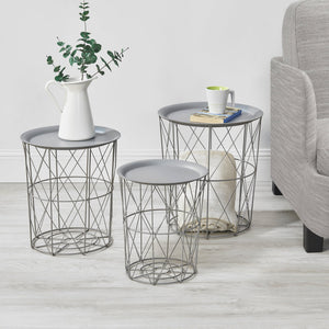 Set de 3 cestas de metal mesa auxiliar Worcester en.casa
