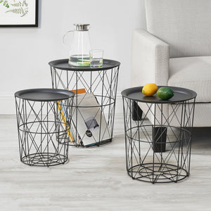 Set de 3 cestas de metal mesa auxiliar Worcester en.casa