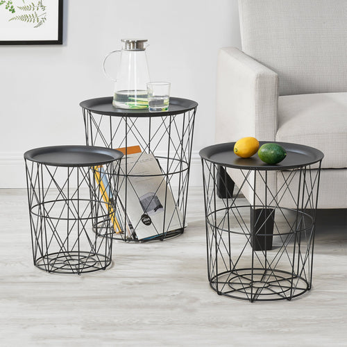 Set de 3 cestas de metal mesa auxiliar Worcester en.casa