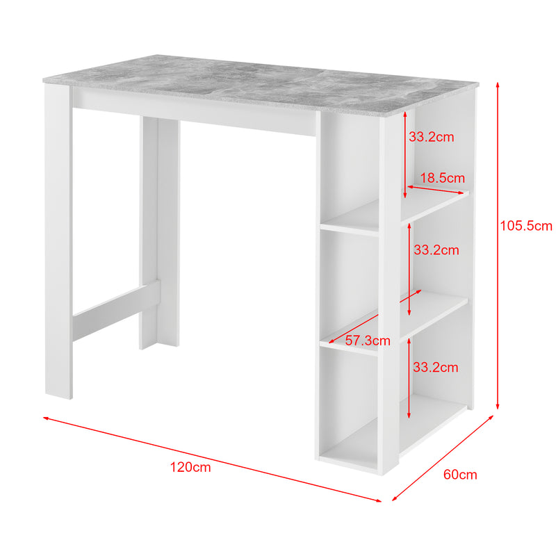 Esquema acotado Mesa alta Danderyd 120x60x106 cm con 3 estantes [en.casa]