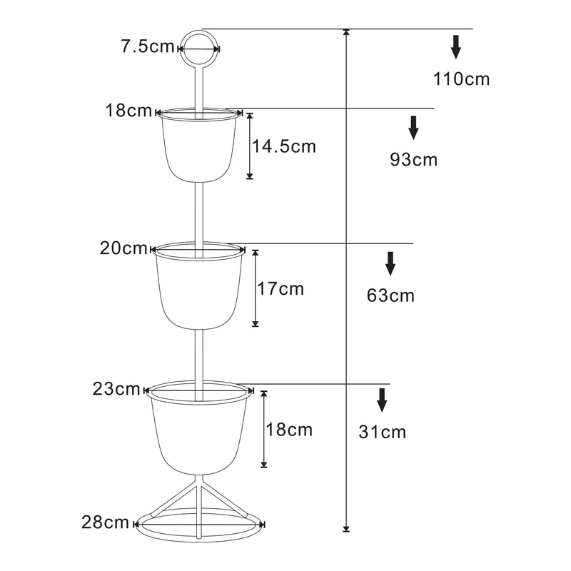 Esquema acotado Soporte para flores Alphen con macetas de metal [en.casa]