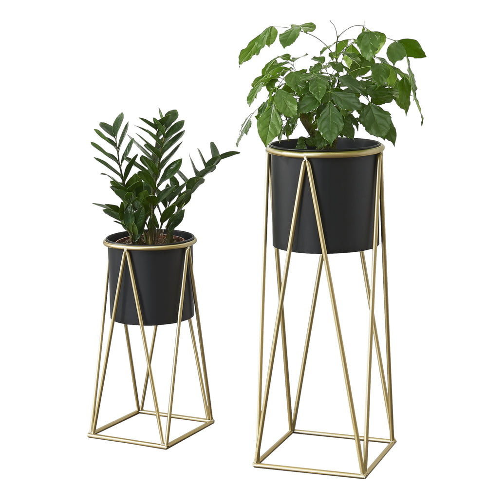 Soporte para plantas Lennik juego de 2 metal negro color latón [en.casa] - premiumXL