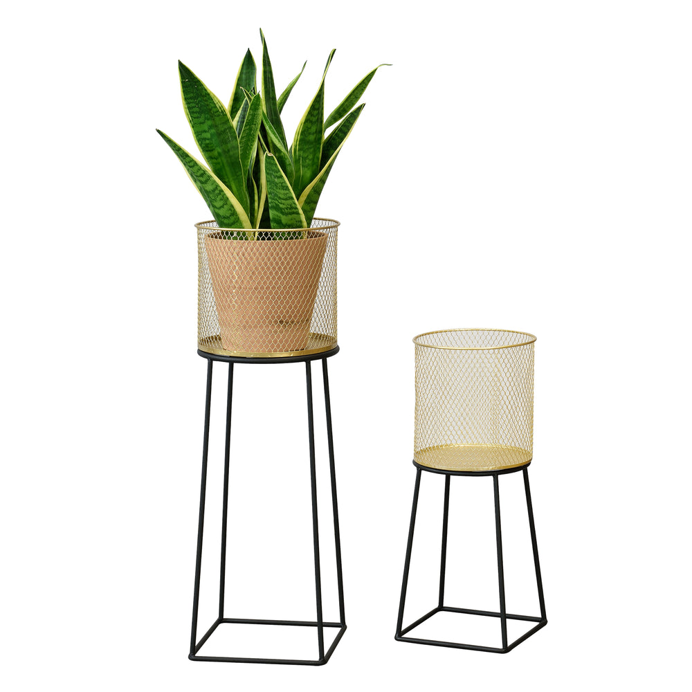 Soporte para macetas Meise de 2 piezas en negro y dorado en.casa