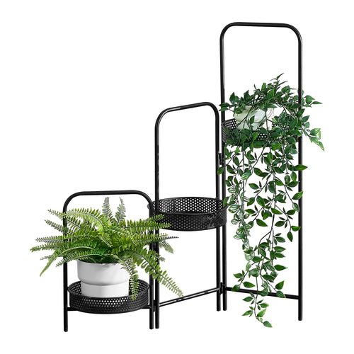 Soporte para plantas Vrasene con 3 macetas de metal negro [en.casa] - premiumXL