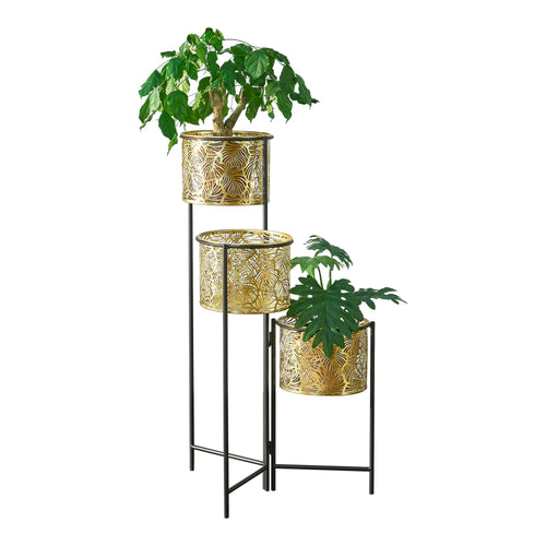 Soporte para plantas Verrebroek negro/color latón [en.casa] - premiumXL
