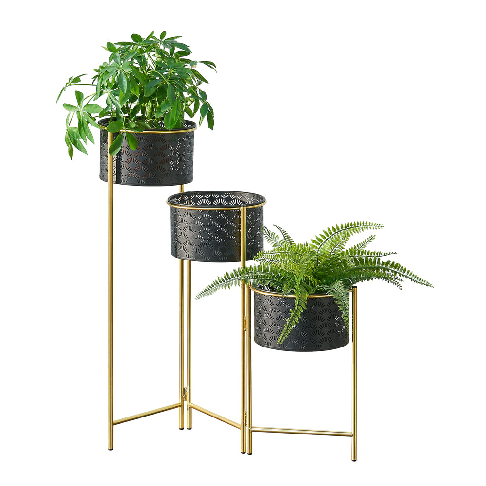 Soporte para plantas Kieldrecht 3 piezas color latón negro [en.casa] - premiumXL