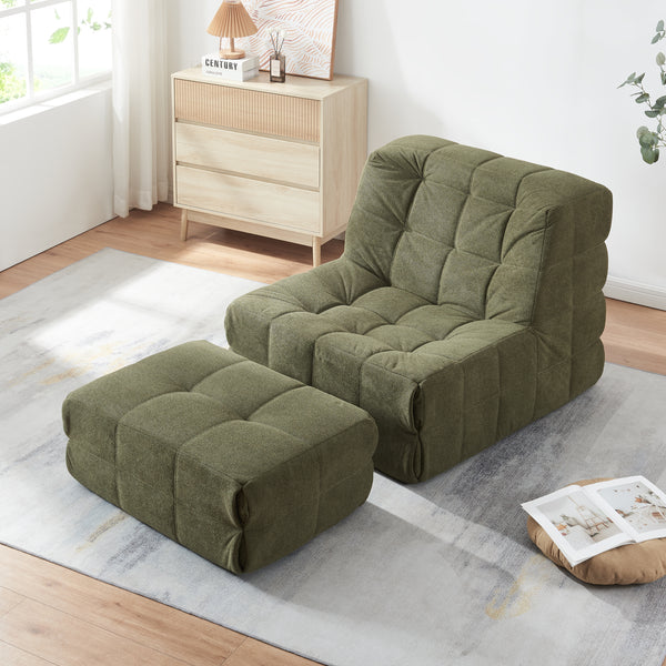 Sillón de suelo con reposapiés Koskyvn textil [en.casa]