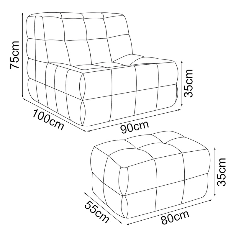 Esquema acotado Sillón de suelo con reposapiés Koskyvn textil [en.casa]