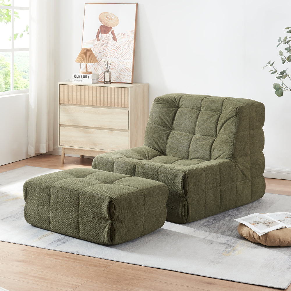 Sillón de suelo con reposapiés Koskyvn textil [en.casa]