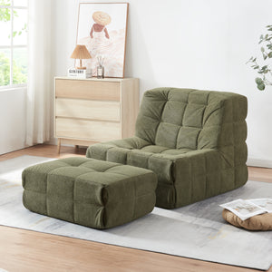 Sillón de suelo con reposapiés Koskyvn textil [en.casa]