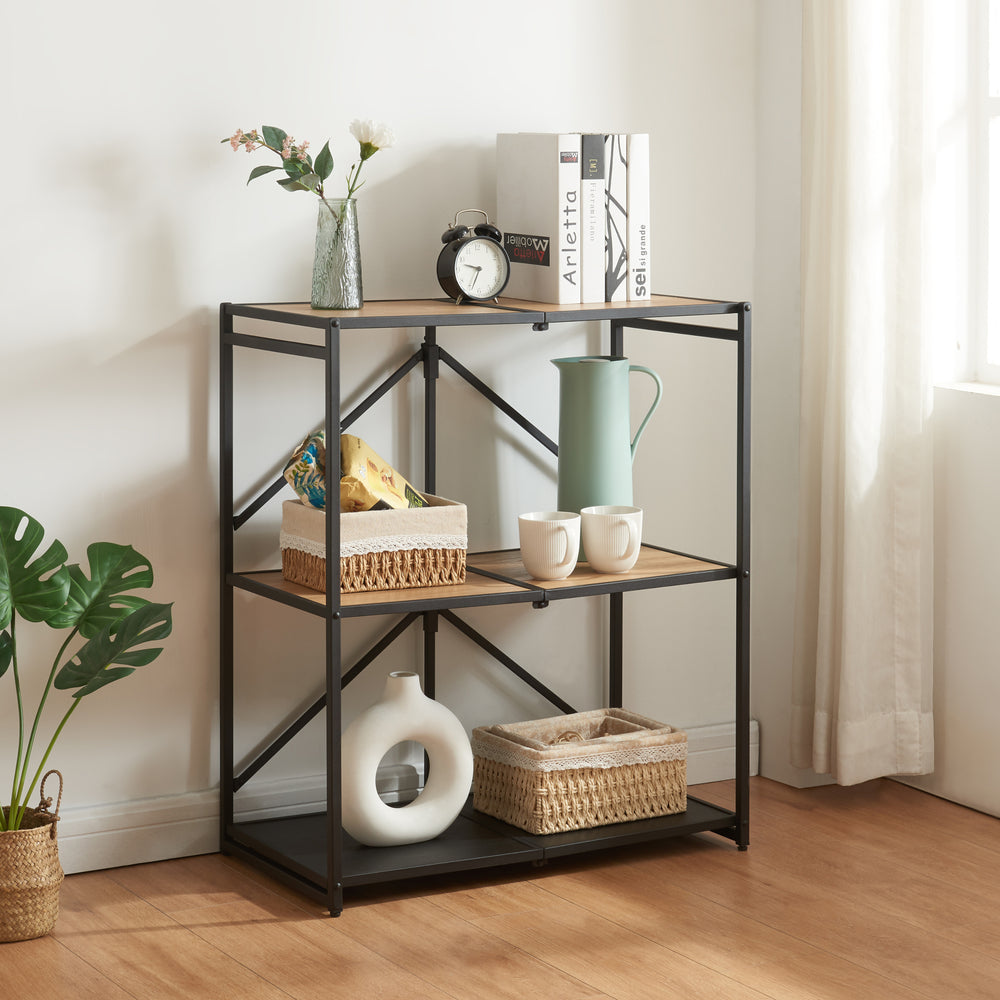 Estantería plegable Telemark 81x68x38 cm negro/roble - aspecto [en.casa] - premiumXL