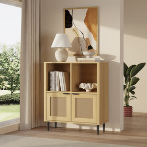 Aparador de salón Lukhomso 85x75x30cm - Efecto roble/Efecto ratán [en.casa]