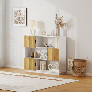Estantería de pie Verhundar con 6 compartimentos 3 puertas 102x120x30cm - Efecto madera [en.casa]