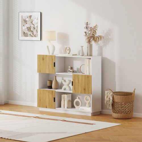 Estantería de pie Verhundar con 6 compartimentos 3 puertas 102x120x30cm - Efecto madera [en.casa]