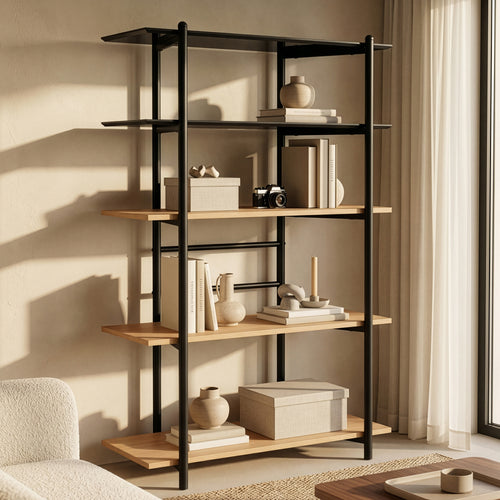 Estantería Kappespoo 124x80x35 cm Negro/Aspecto roble [en.casa]