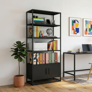 Estantería de pie Hailuoto de 4 niveles acero 180x80x40cm - Negro mate [en.casa]