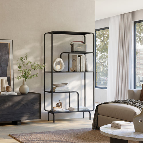 Estantería Færder de acero 145x76x33 cm negro [en.casa]