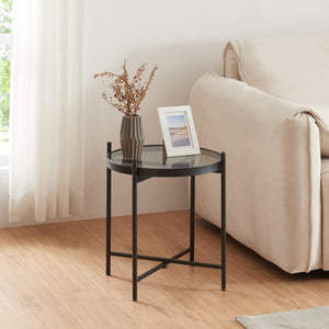 Mesa auxiliar Lier con tablero de cristal negro [en.casa] - premiumXL