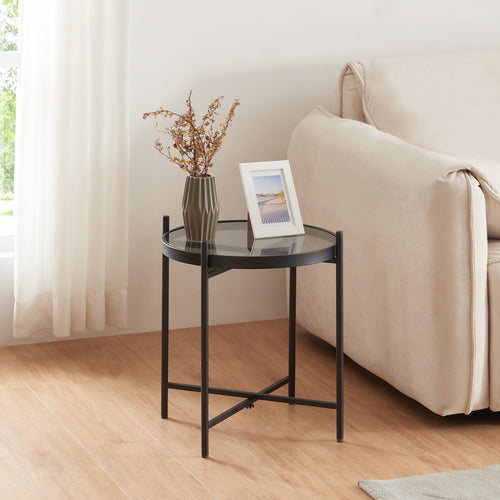 Mesa auxiliar Lier con tablero de cristal negro [en.casa] - premiumXL