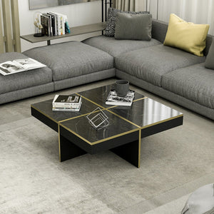 Mesa de centro Fjerritslev 35x90x90 cm efecto mármol negro [en.casa]