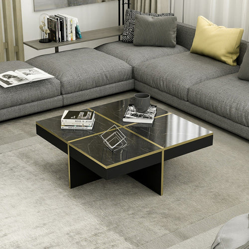 Mesa de centro Fjerritslev 35x90x90 cm efecto mármol negro [en.casa]