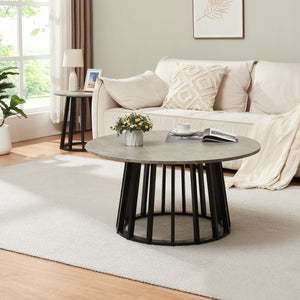 Mesa de centro Buzzard Ø90x45 cm negro/efecto hormigón [en.casa] - premiumXL