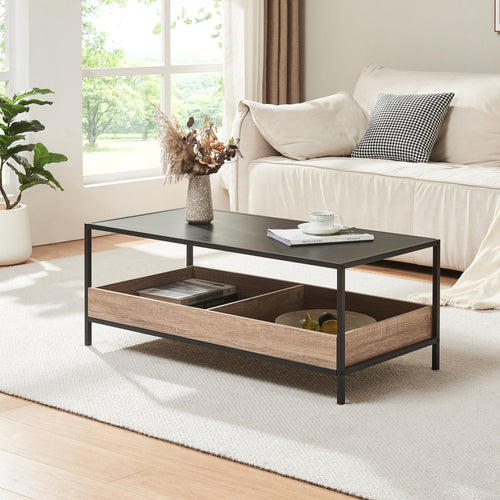 Mesa de centro Belana 100x48x39 cm Negro/Aspecto roble [en.casa] - premiumXL