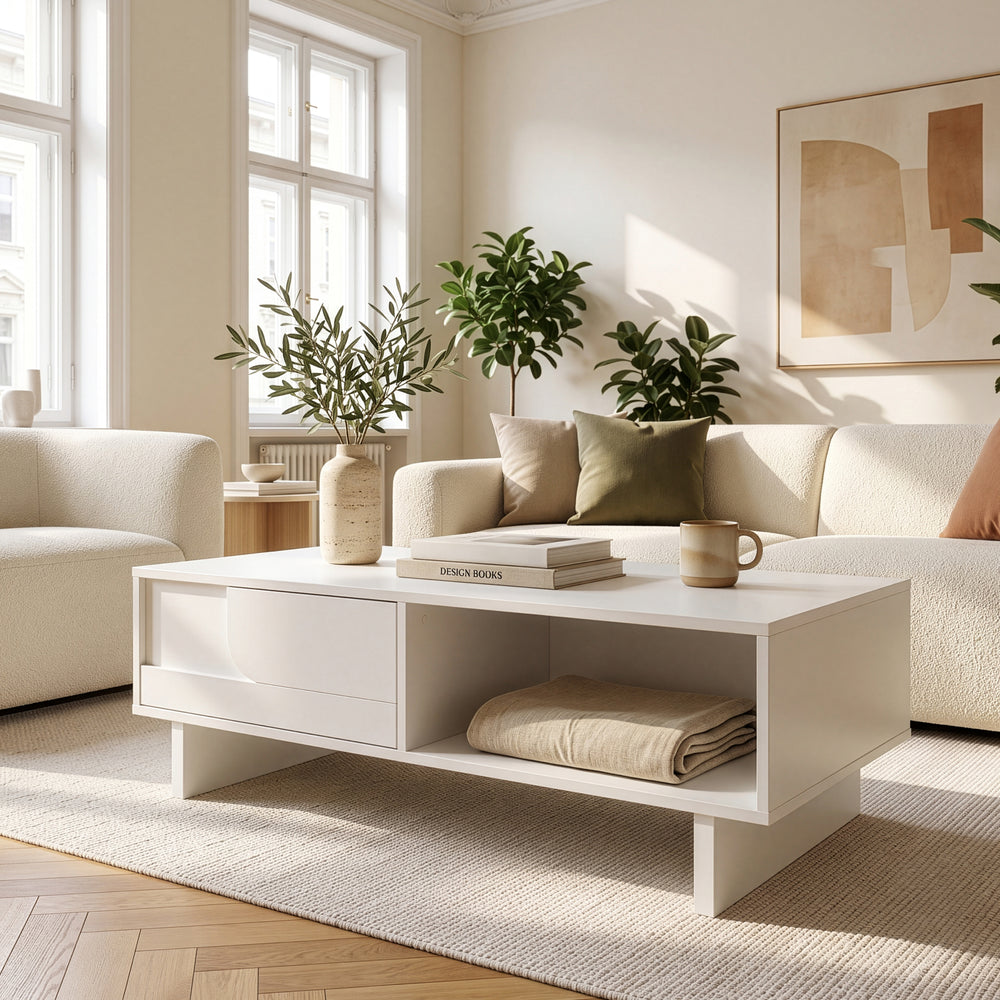 Mesa de centro Katanshumn cajón + compartimentos 110x55x39 cm [en.casa]