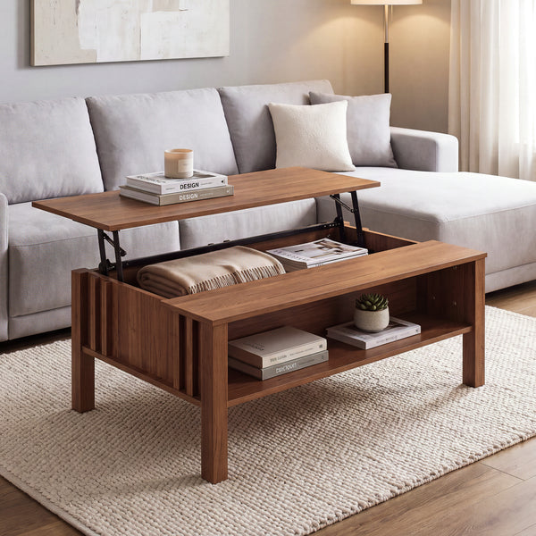 Mesa de centro Kilmandar con tablero elevable - 105x59x40cm Nogal [en.casa]