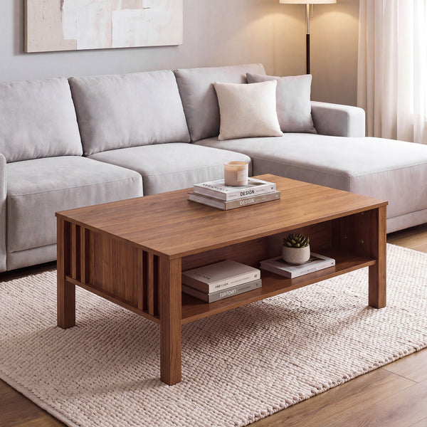 Mesa de centro Kilmandar con tablero elevable - 105x59x40cm Nogal [en.casa]